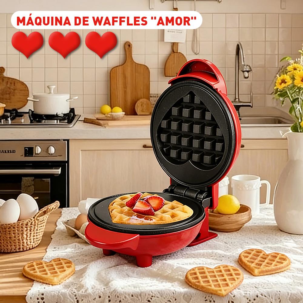 Mini Máquina Eléctrica de Waffles con Diseño "Amor", Tamaño 5 Pulgadas Portátil, Multiusos para Preparar Waffles, Sándwiches y Desayunos Caseros