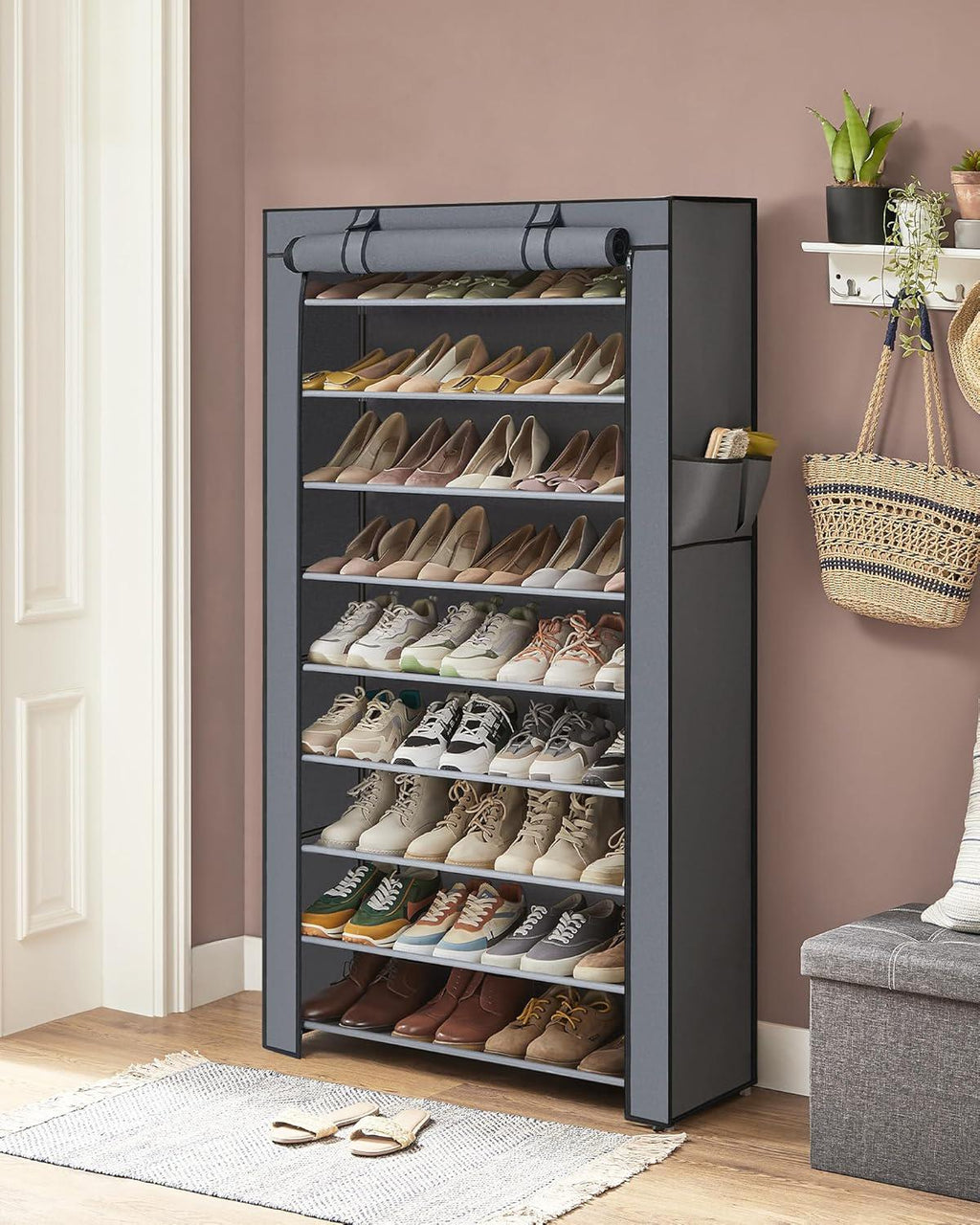 Estante de Zapatos de 9 Niveles Antipolvo, Zapatero con Gran Capacidad, Armario de Tela Ajustable para Hogar y Dormitorio