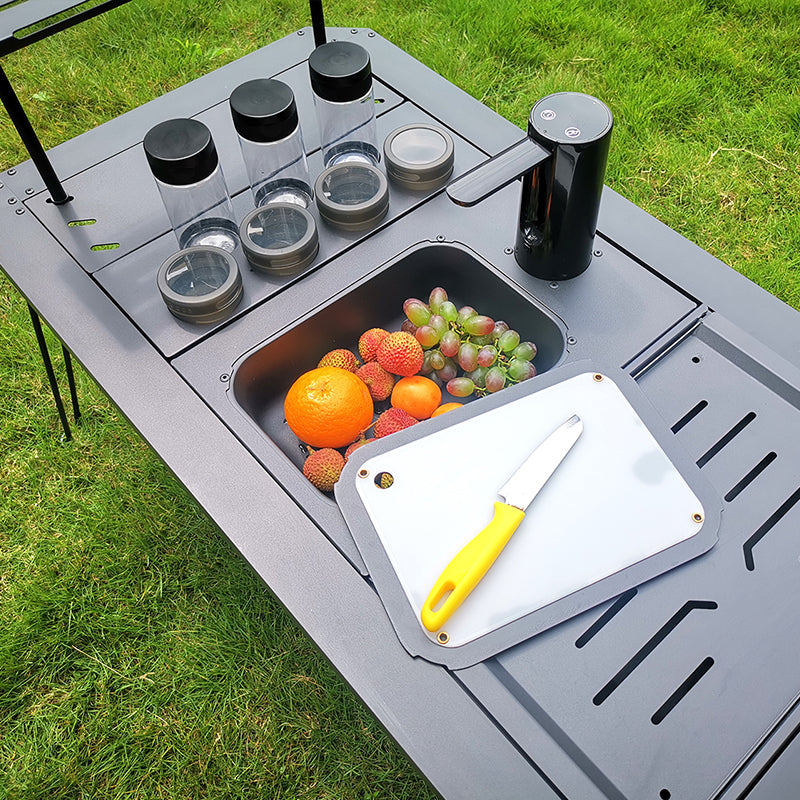 Mesa IGT para acampar al aire libre, fregadero de acero inoxidable con bandeja y dispensador de agua/Tabla de cortar, accesorios portátiles para mesa IGT