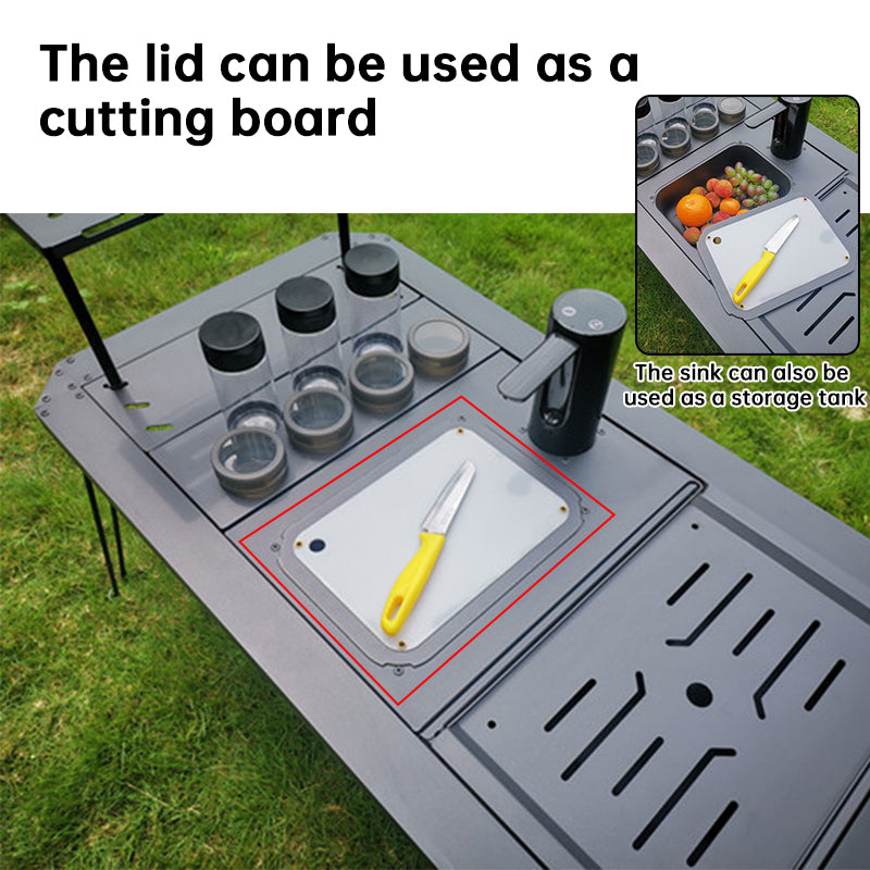 Mesa IGT para acampar al aire libre, fregadero de acero inoxidable con bandeja y dispensador de agua/Tabla de cortar, accesorios portátiles para mesa IGT