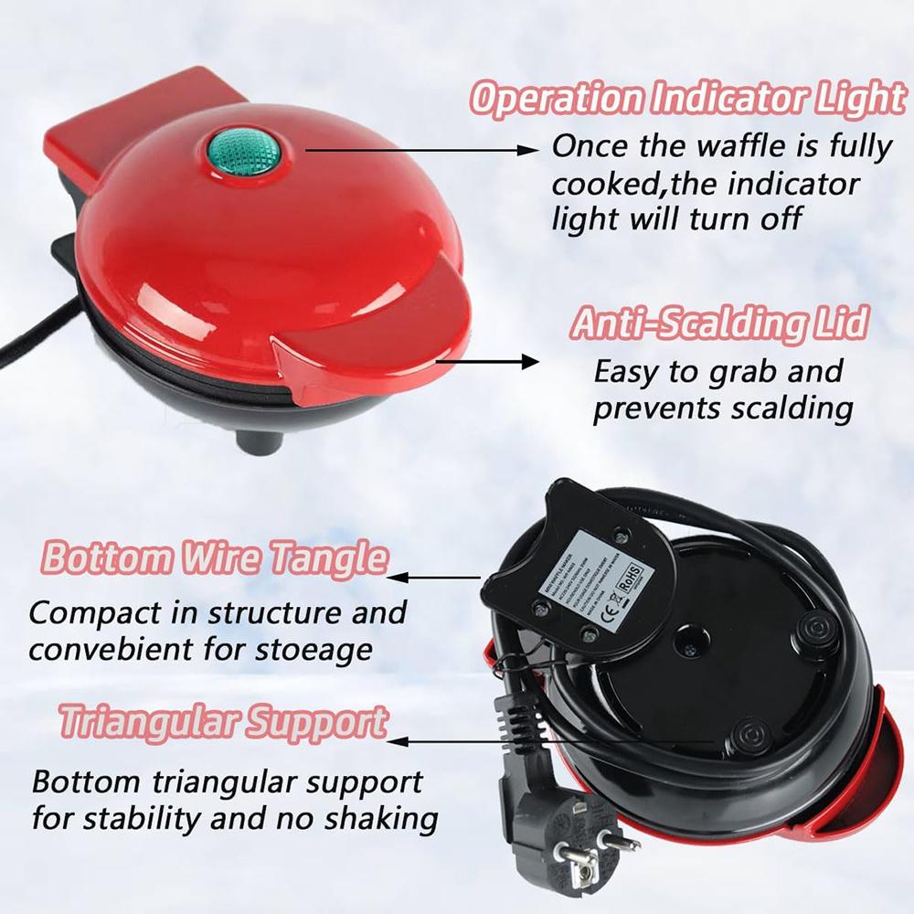 Mini Máquina Eléctrica de Waffles con Diseño "Amor", Tamaño 5 Pulgadas Portátil, Multiusos para Preparar Waffles, Sándwiches y Desayunos Caseros
