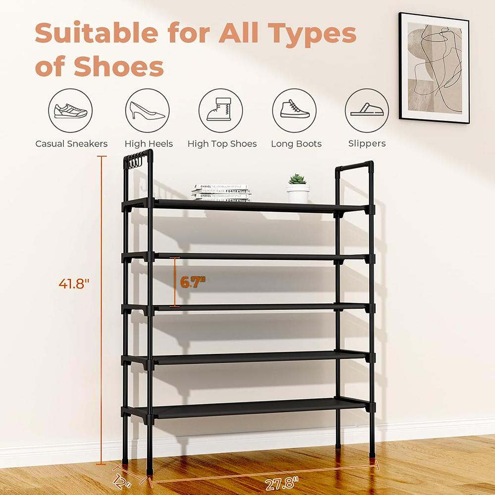 Estante Zapatero de Acero Inoxidable Reforzado con 5 Niveles de Almacenamiento, Gran Capacidad para 15–20 Pares de Zapatos, Armado Sencillo, Ideal Casa, Oficina y Vestidor