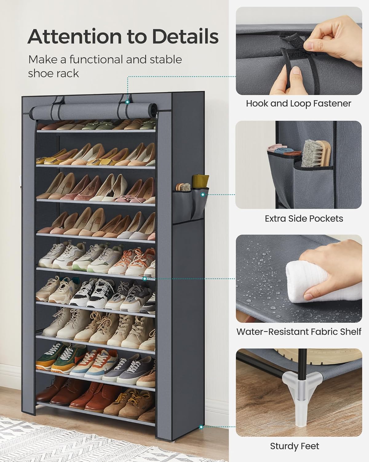 Estante de Zapatos de 9 Niveles Antipolvo, Zapatero con Gran Capacidad, Armario de Tela Ajustable para Hogar y Dormitorio