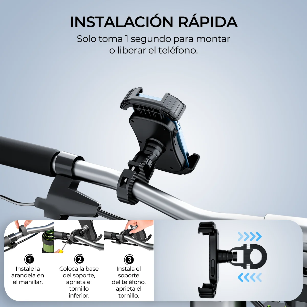 Soporte Celular Bicicleta, Soporte Movil Moto Universal 360 ° Rotación Anti Vibración Porta Telefono Motocicleta Montaña Soporte