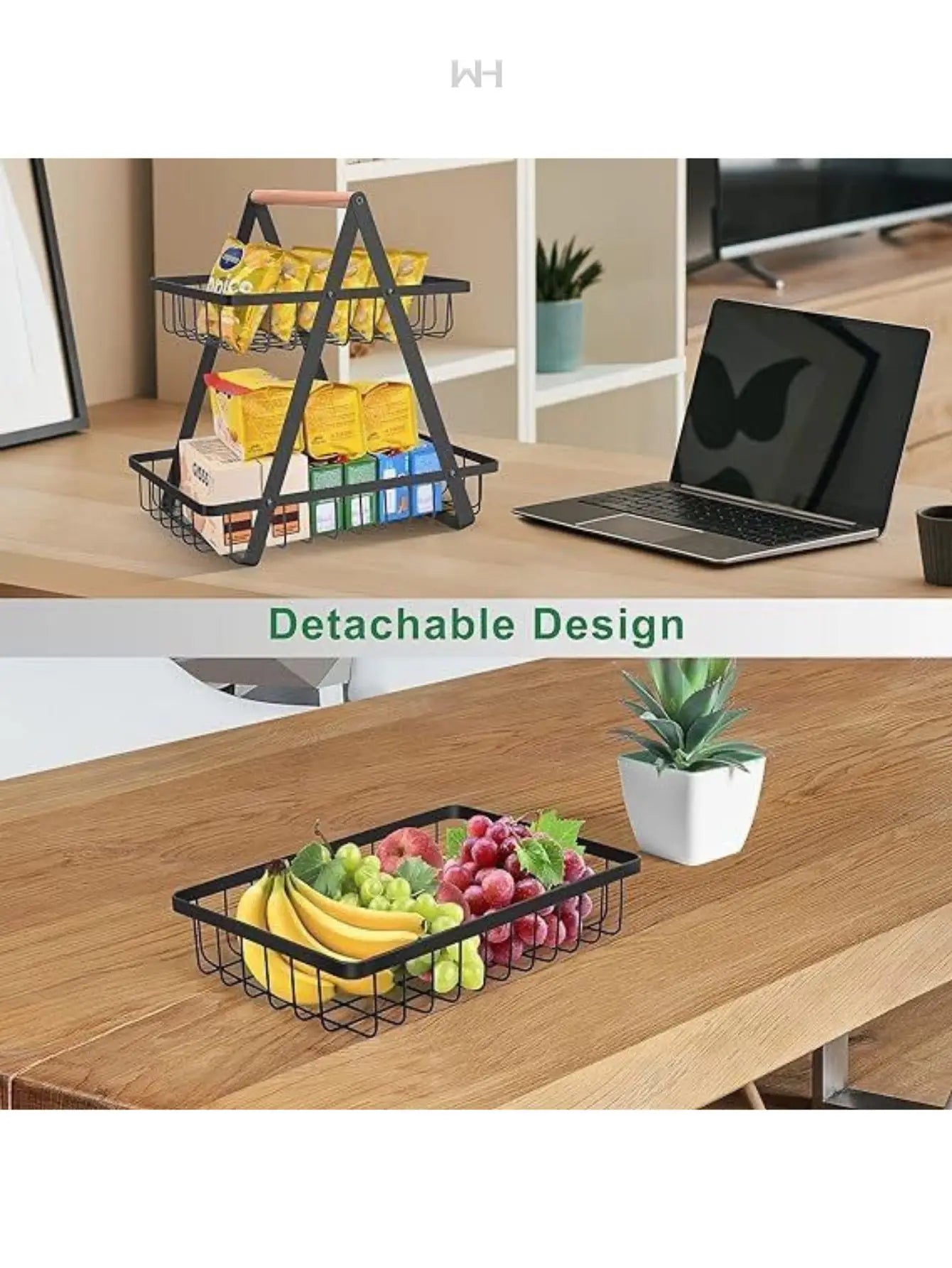 Frutero de 2 Niveles de Metal Con Bandeja Desmontable - Soporte Para Frutas