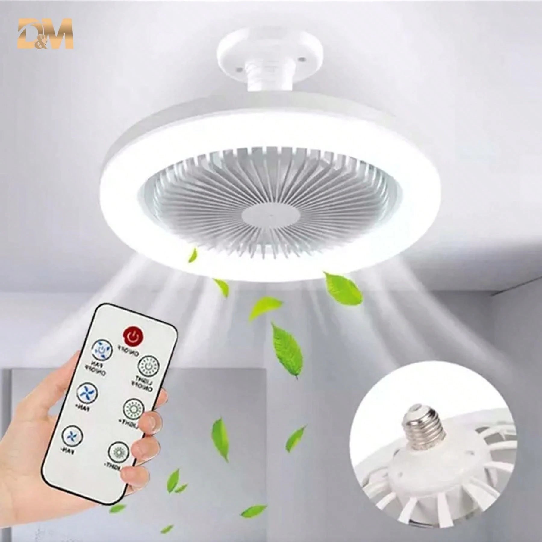 Ventilador de techo circular LED con luz y control remoto, temperatura de color ajustable de 3000 K a 6500 K, tres velocidades, ideal para diversos espacios como dormitorios.