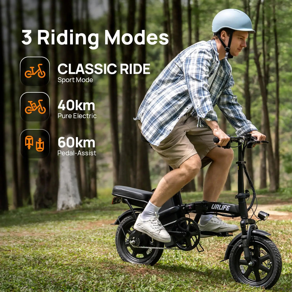 Urlife E-Bike 14 pulgadas plegable 500W 48V 7.5Ah extraíble y carga rápida 40 millas suspensión delantera hidráulica frenos de disco duales Naviga
