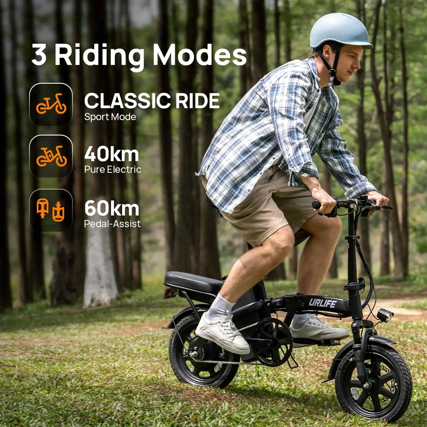 Urlife E-Bike 14 pulgadas plegable 500W 48V 7.5Ah extraíble y carga rápida 40 millas suspensión delantera hidráulica frenos de disco duales Naviga