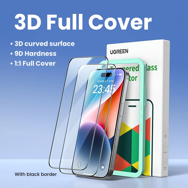 UGREEN 2 uds Protector de pantalla para iPhone 17 16 15 14 13 12 Pro Max vidrio templado para iPhone 16 Plus protectores de pantalla 15pro película
