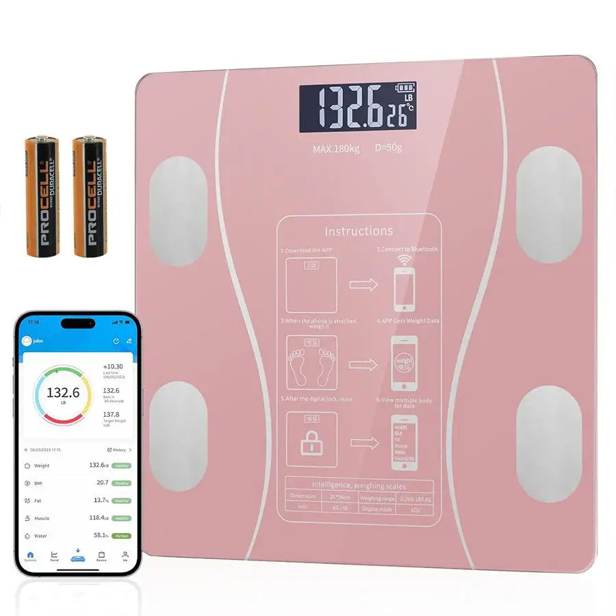 Báscula de Peso Digital LED Inalámbrica Inteligente, Bluetooth Analizador de Grasa y Composición Corporal, Báscula de Salud Personal Hogar