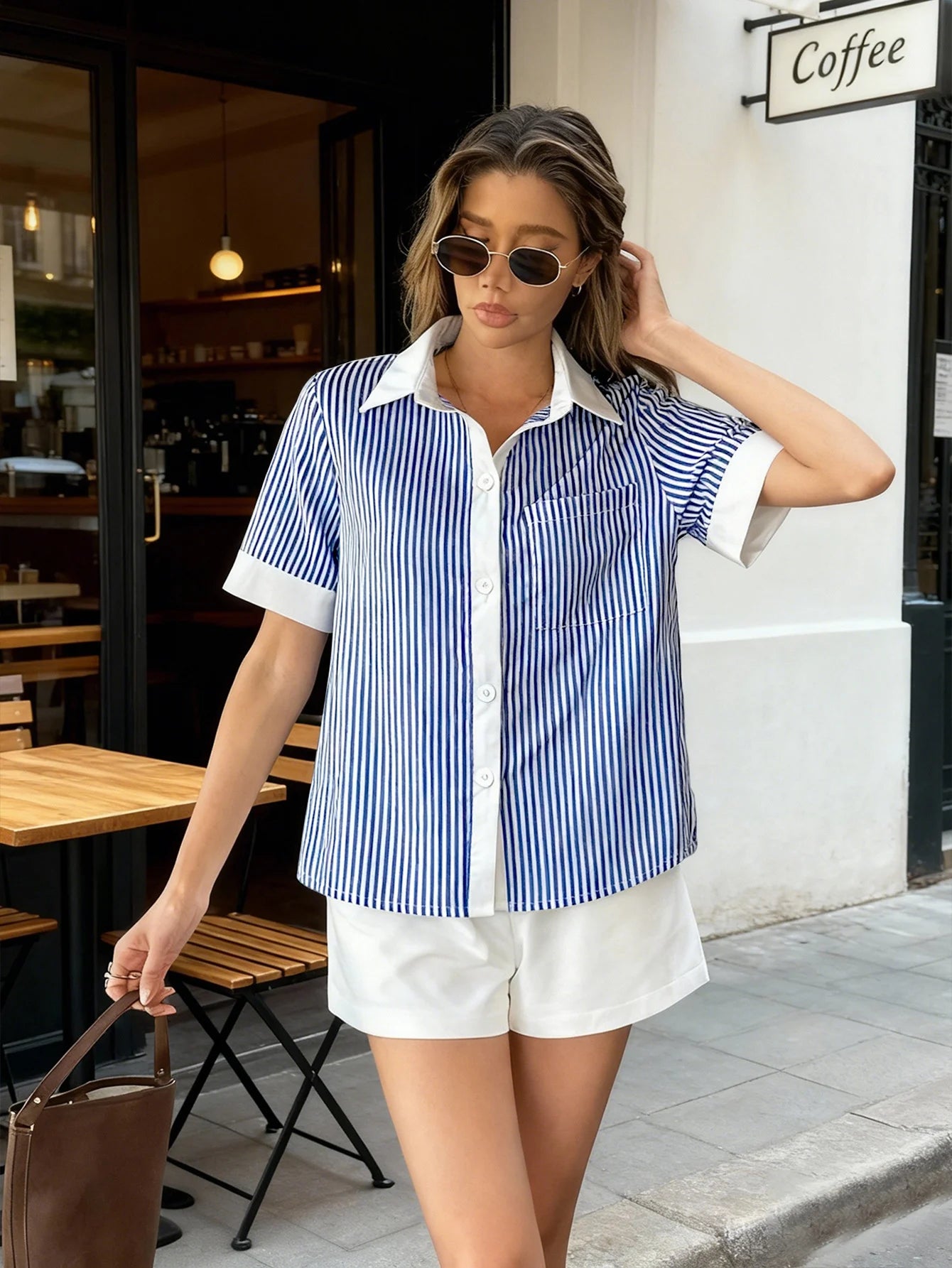 Elegantes Blusas Para Juvenil Mujer A Rayas Con Botón Delantero,Camisas De Vestir De Manga Corta