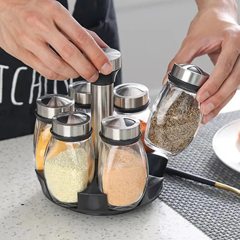 Estantería giratoria de vidrio para almacenamiento en cocina, a granel: estantería giratoria para condimentos que ahorra espacio