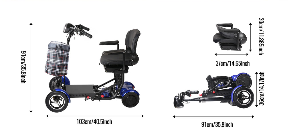 SUNNIGO Scooter Eléctrico Todoterreno de 4 Ruedas, Motor Dual de 500W, Batería de Litio de 36V 18Ah, Ligero, Plegable, Asiento Ajustable, Neumáticos Antideslizantes, Sistema de Frenos Seguro, Cómodo, Largo Alcance de 50km