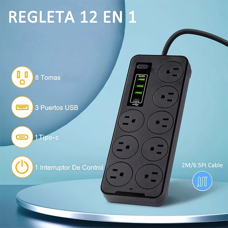 Multifunción con placa de alimentación USB (con interruptor de cable) placa de enchufe de alimentación para hogar y oficina multi-enchufe