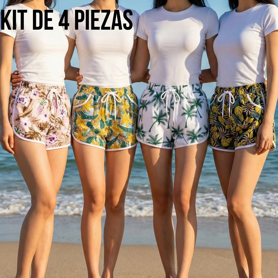 Super Kit de 4 Shorts Playeros para Dama - Pack Surtido Económico