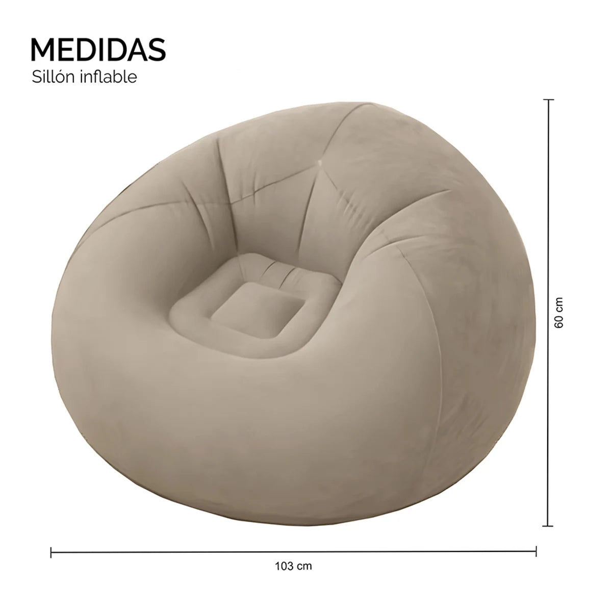 Sofá Inflable Beige de PVC con Superficie Flocada y Diseño Ergonómico | Ligero, Portátil y Fácil de Inflar | Dimensiones 103x60cm, Suave y Resistente | Ideal para Sala, Recámara, Oficina o Terraza, Limpieza Rápida