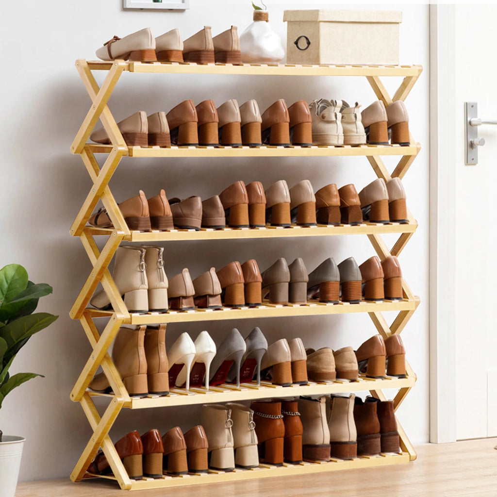 1pieza Estante de zapatos plegable de bambú, instalación gratuita en interiores, estante de almacenamiento de varias capas, dormitorio, hogar, puerta de almacenamiento, artefacto, estantes de utilidad
