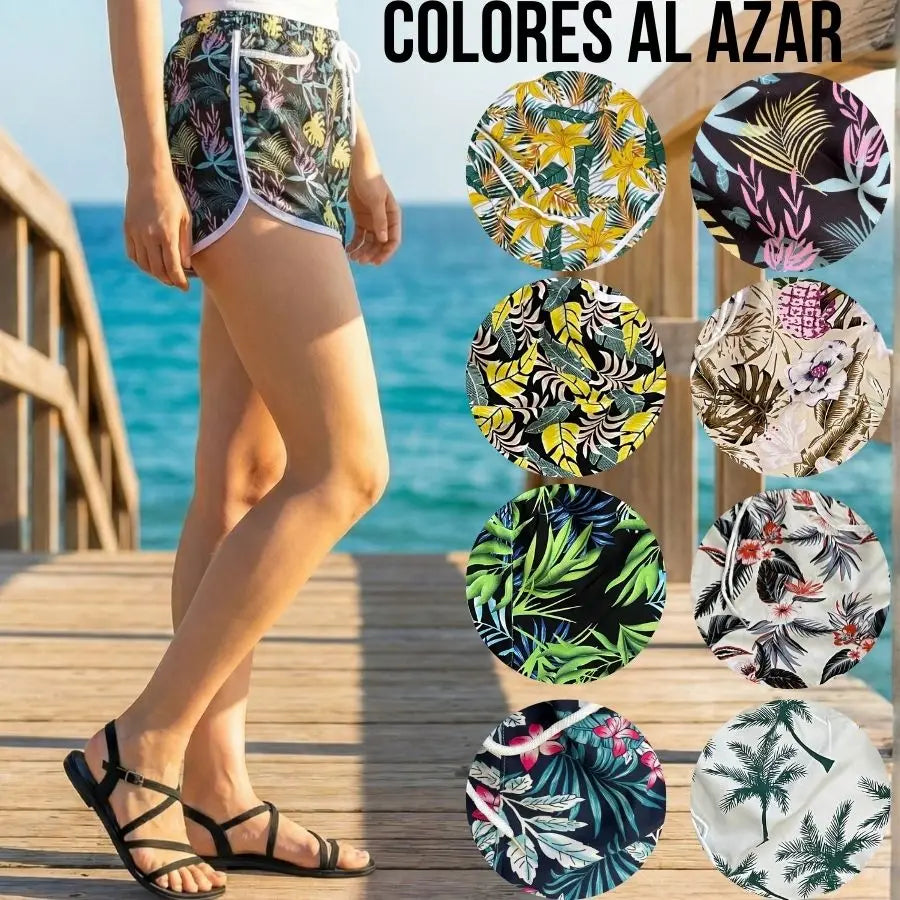 Short Playero para Dama - Diseño Tropical Fresco con Jareta