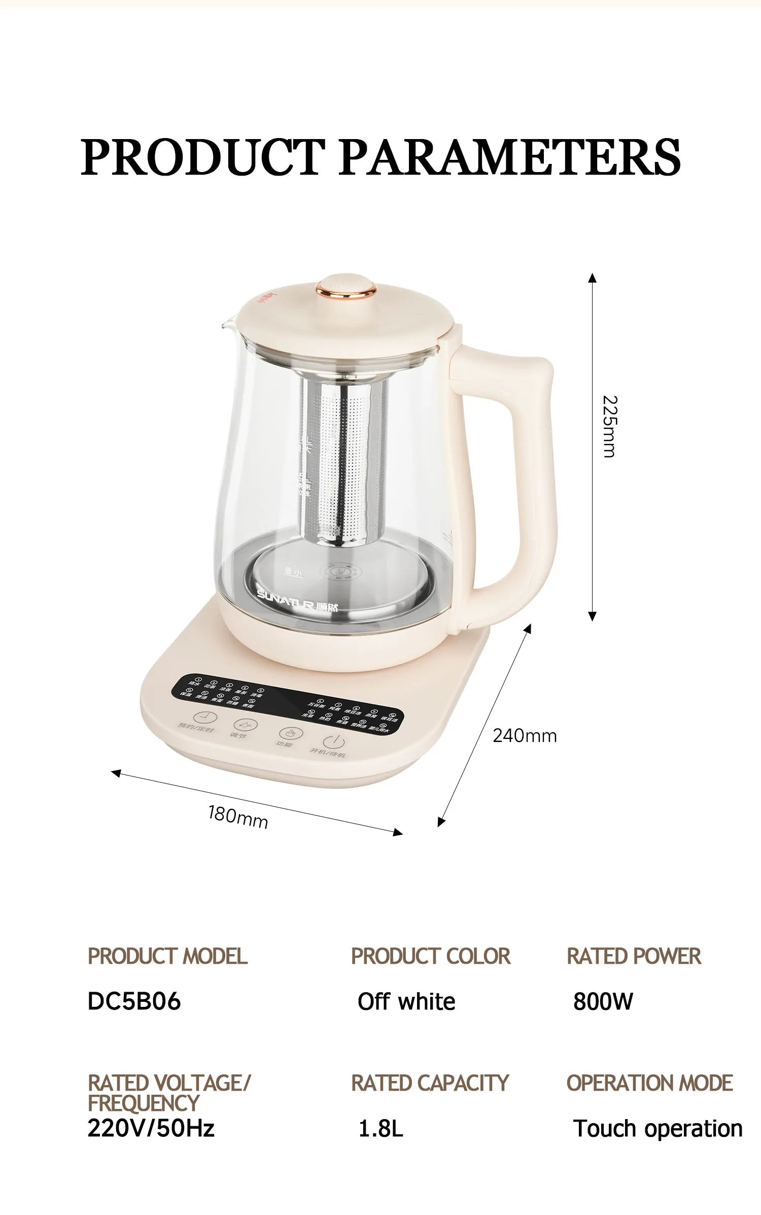 SUNATUR-hervidores eléctricos de vidrio, olla saludable multifunción de 220V, leche, fruta, té, café, agua, 800W, preservación del calor las 24 horas