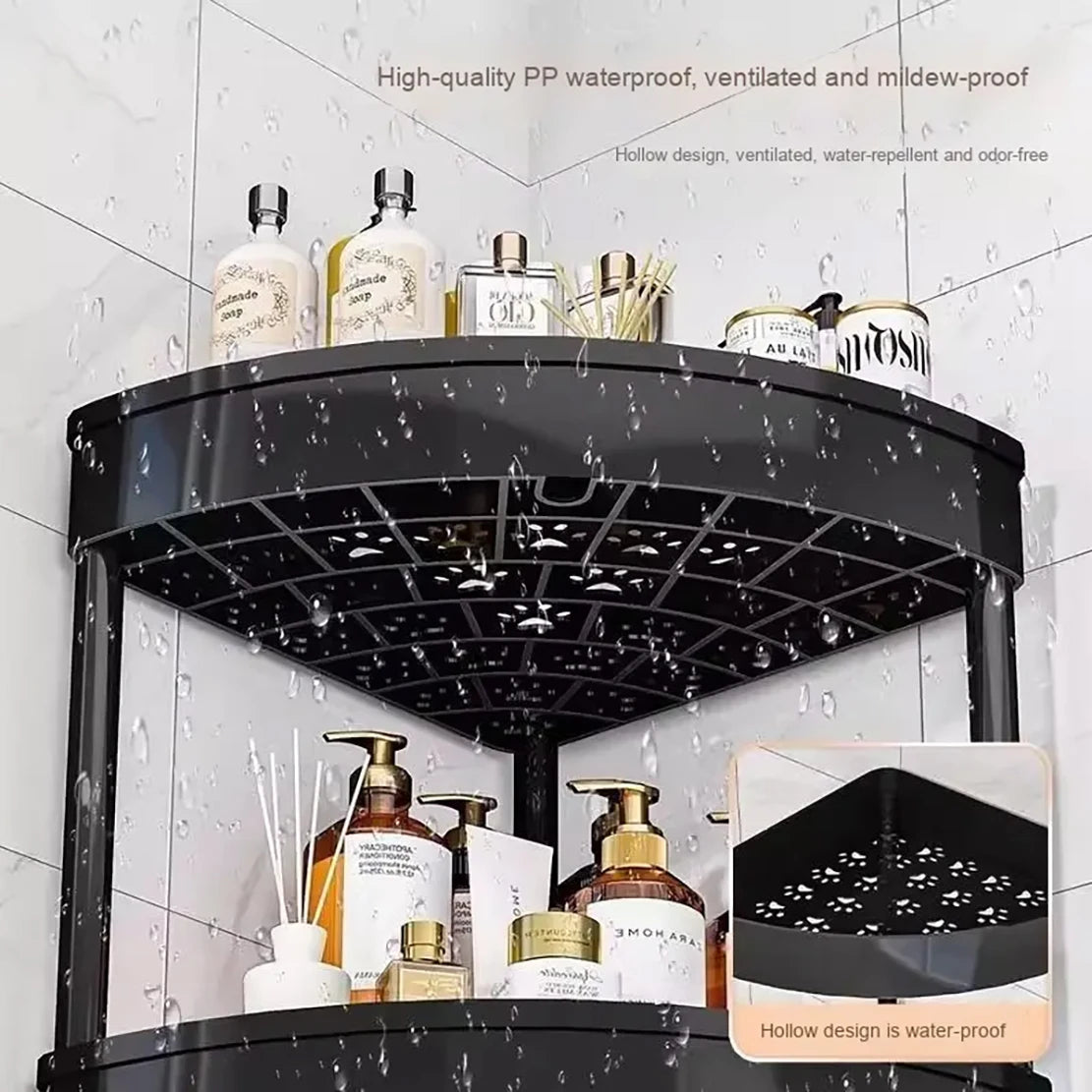 Estantería de almacenamiento para baños y cocinas con múltiples capas, diseño triangular con piso hasta el techo, armario de baño resistente y moderno.