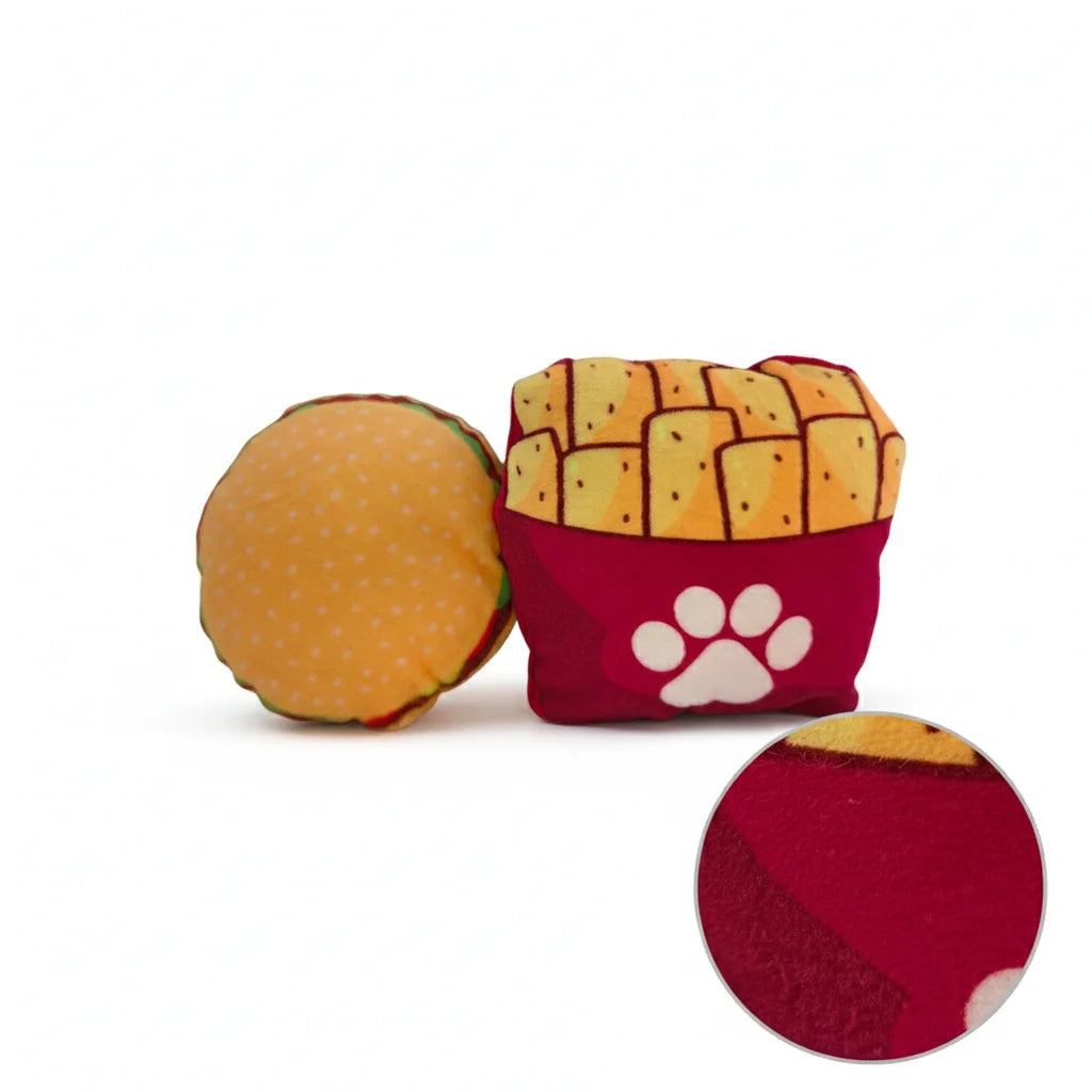 Juguete de peluche para mascota, Pack de papas fritas con hamburguesa, suministros para mascota,para perros y gatos, pequeños o grandes, juguetes de lana ,