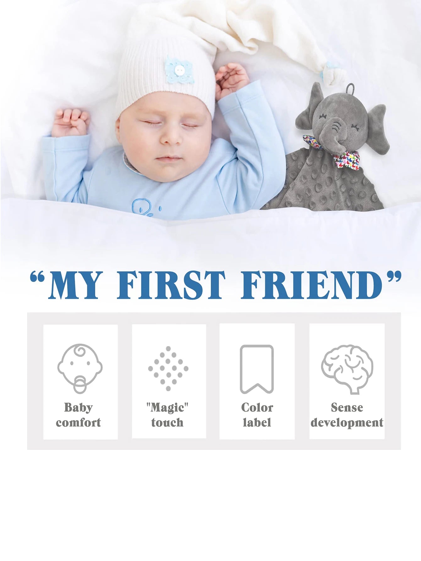 Manta de seguridad para bebé, elefante con etiquetas, sonajeros mordedores, manta suave móvil, juguete acogedor, Animal relleno para bebés, regalo para recién nacidos
