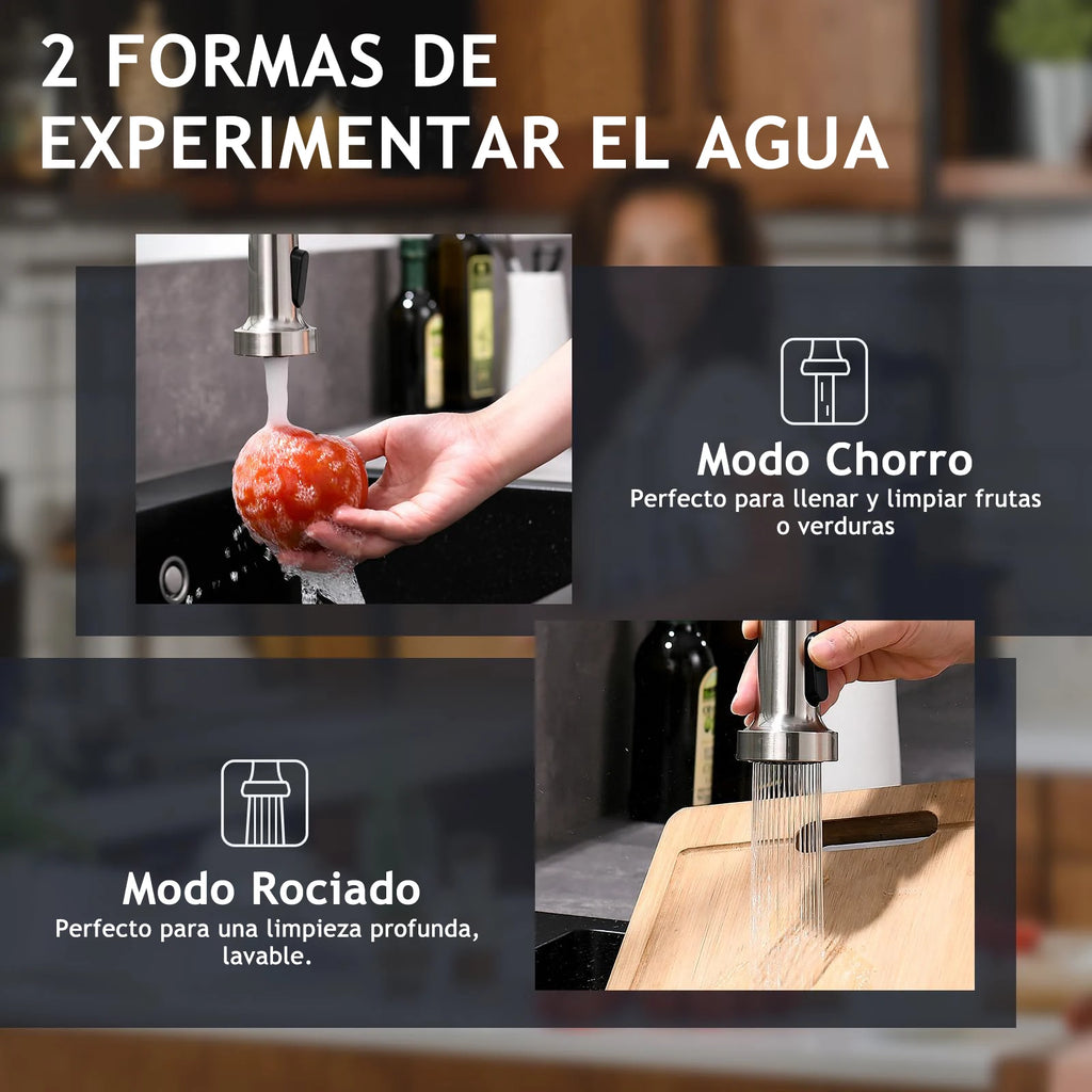 Grifo de Cocina Flexible con Resorte y Porta Toallas - Acero Inoxidable Anti-Óxido, Ajuste 360° para Lavabo de Cocina