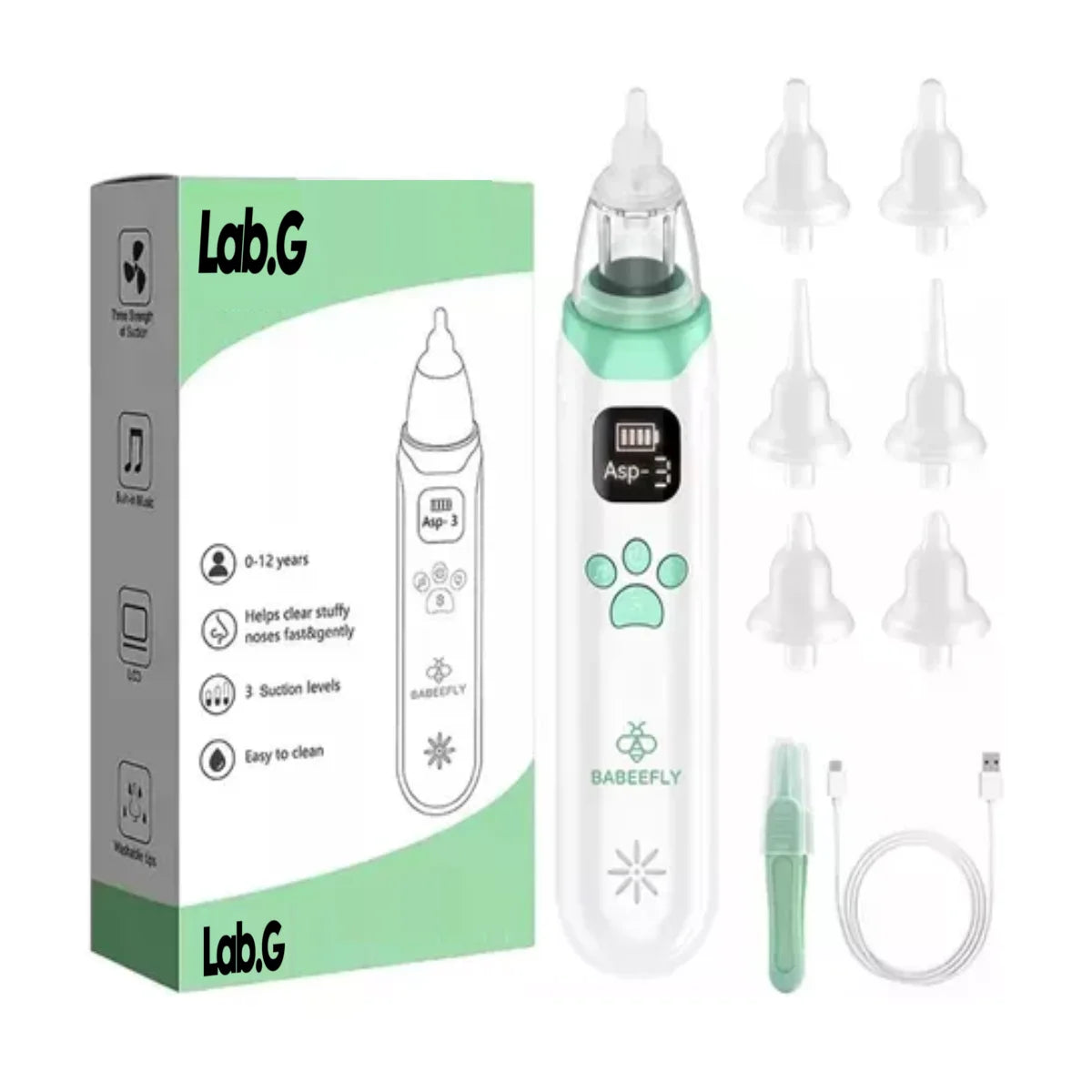 Aspirador Nasal Lab.G  Bebe Electrico Limpiador Blanco/Verde