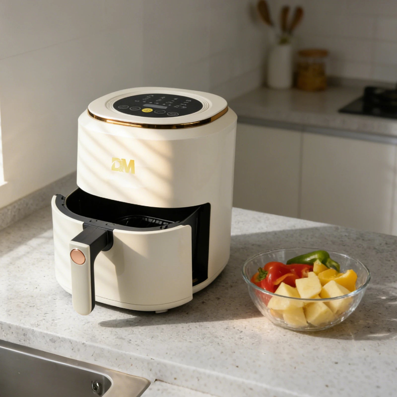 Freidora de Aire 7.5L XXL con Ventana Visual, 10 Programas Automáticos, Cocción Sin Aceite 360°, Antiadherente, Temporizador, Ideal para Pollo/Papas/Pizza, Hogar y Oficina.
