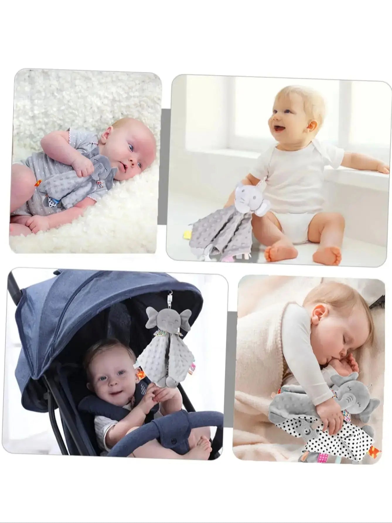 Manta de seguridad para bebé, elefante con etiquetas, sonajeros mordedores, manta suave móvil, juguete acogedor, Animal relleno para bebés, regalo para recién nacidos