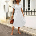 Vestidos Camisero Elegantes Para Mujer Con Botones Y Mangas Enrolladas,Vestido Casuales De Verano Para Todos Los Días