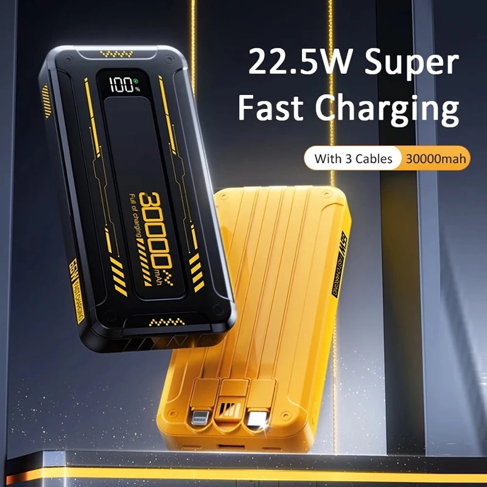 Power Bank Batería Portátil 30000mah YISEN Carga rápida de 22.5w 3 cables incorporados con luz LED
