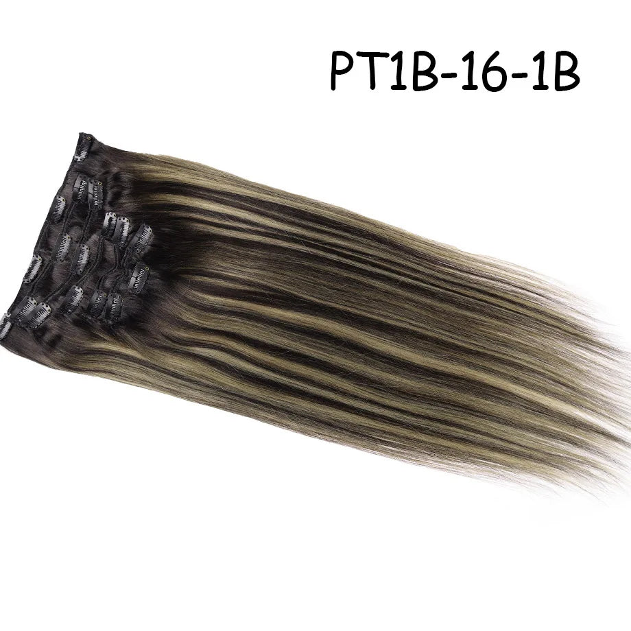 Extensión de cabello humano con Clip, extensiones de cabello humano Remy Natural de doble trama, extensiones de cabello brasileño con Clip
