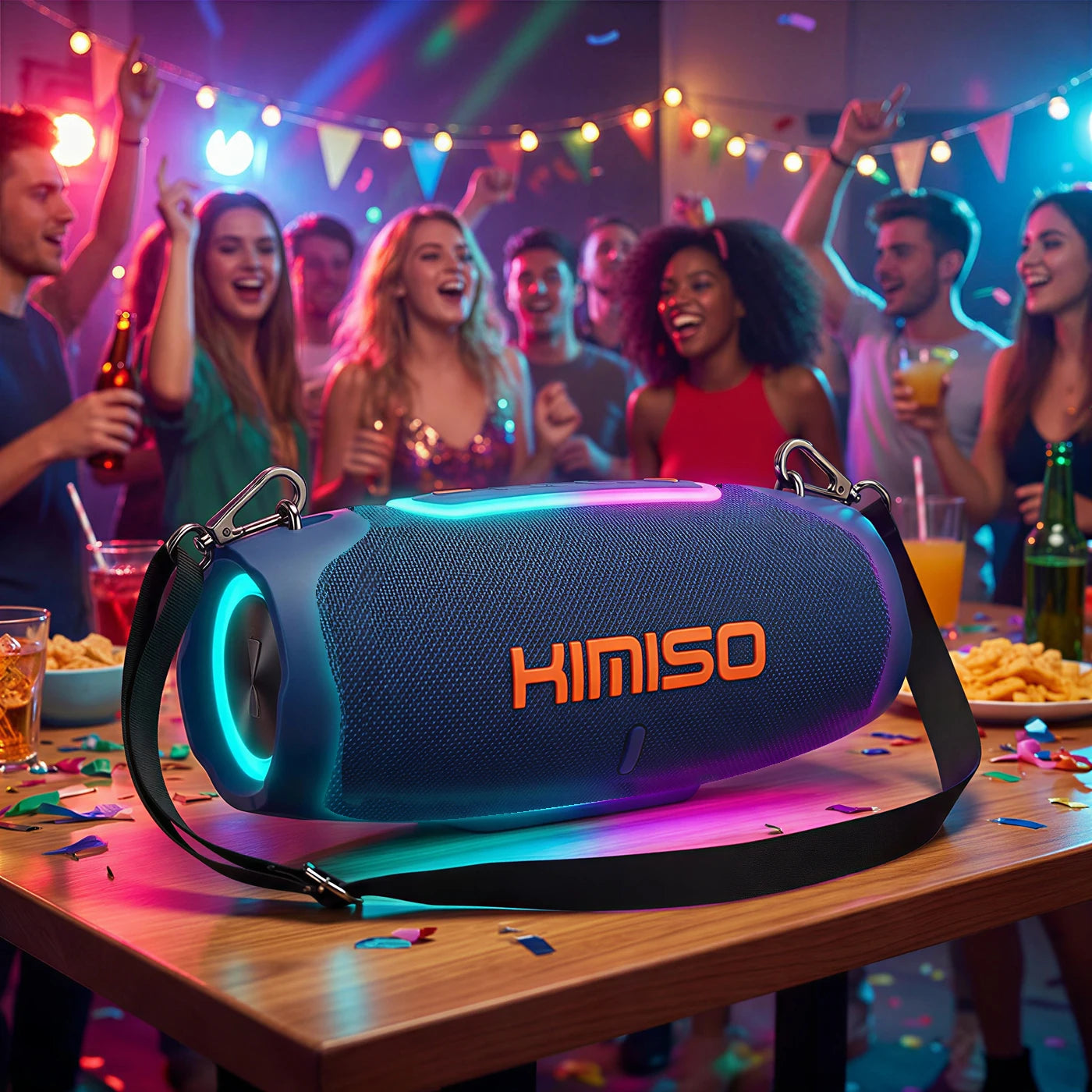 Altavoz Inalámbrico Portátil KMS-311 con Iluminación RGB, 20W de Alta Potencia, Bluetooth 5.3, Función TWS y Luces LED Intermitentes (Azul)