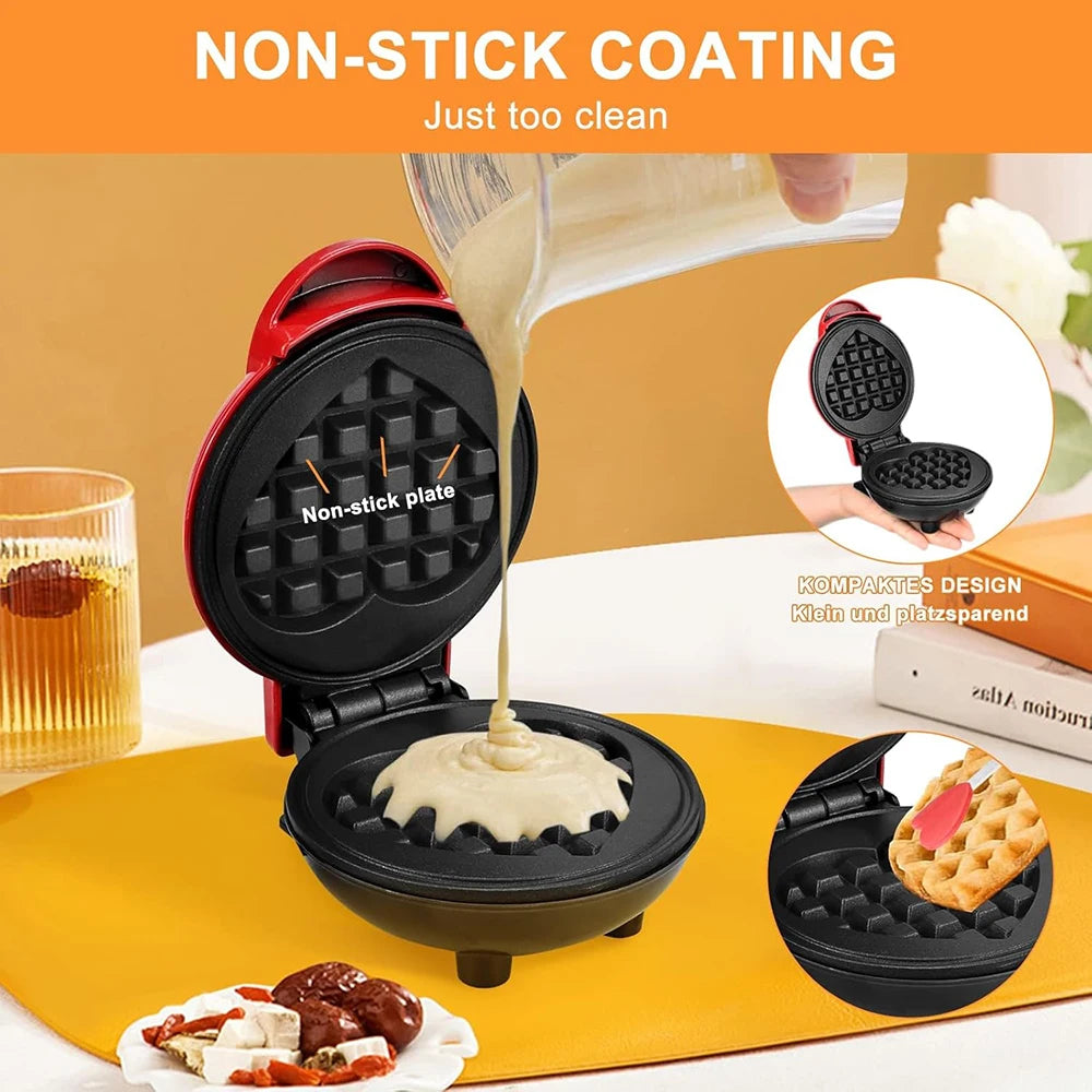 Máquina de waffles "Amor", mini máquina de waffles de 5 pulgadas, portátil y eléctrica, pequeña máquina para sándwiches de waffles y desayuno