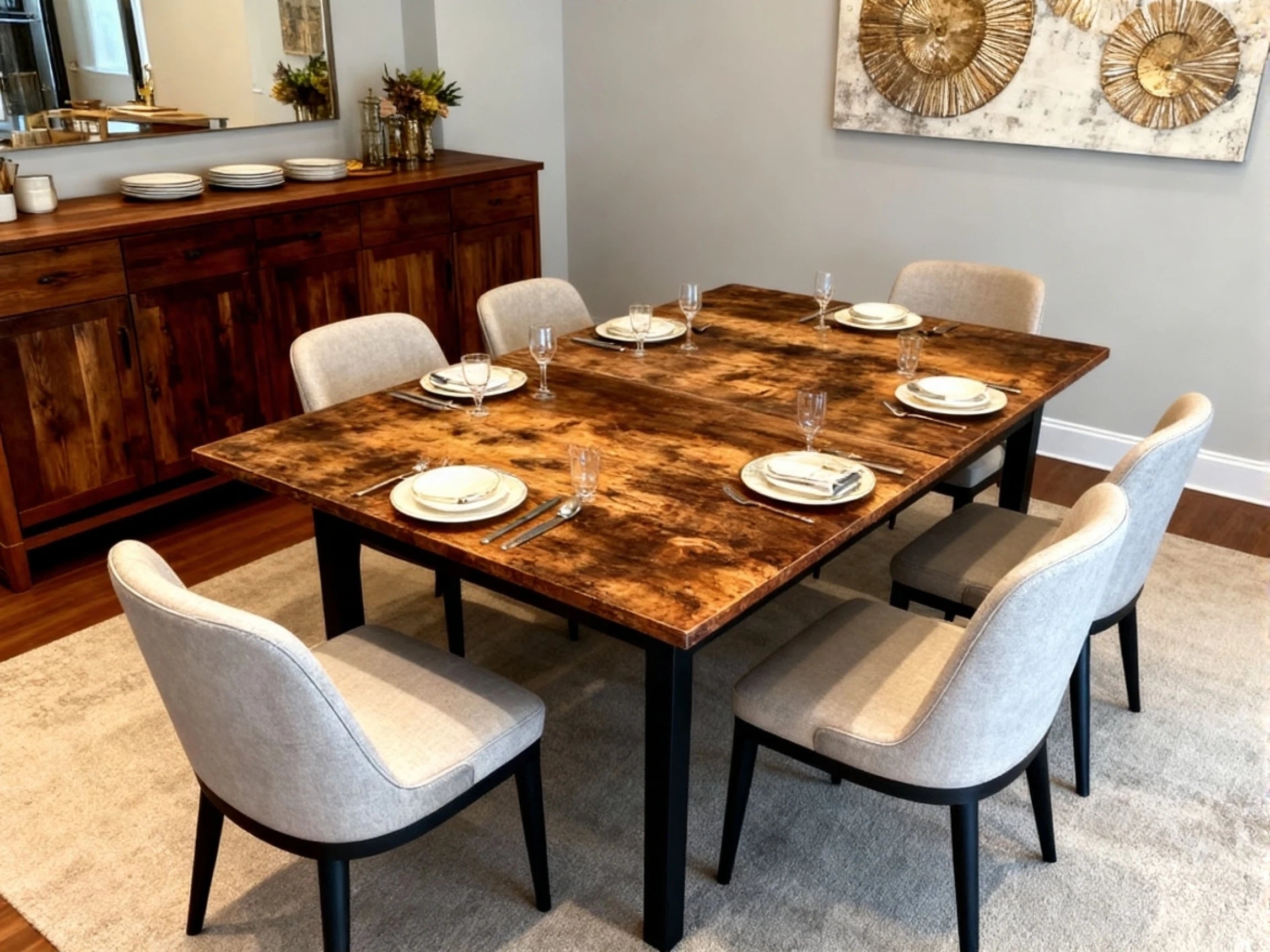Mesa Comedor Rectangular Extensible para 4-6 Personas, Tapa Madera Negra con Revestimiento Polvo Negro en Patas Metal, Mesa Comedor Grande con Hoja Extensible Separada Mesa de Escritorio con Superficie Plegable