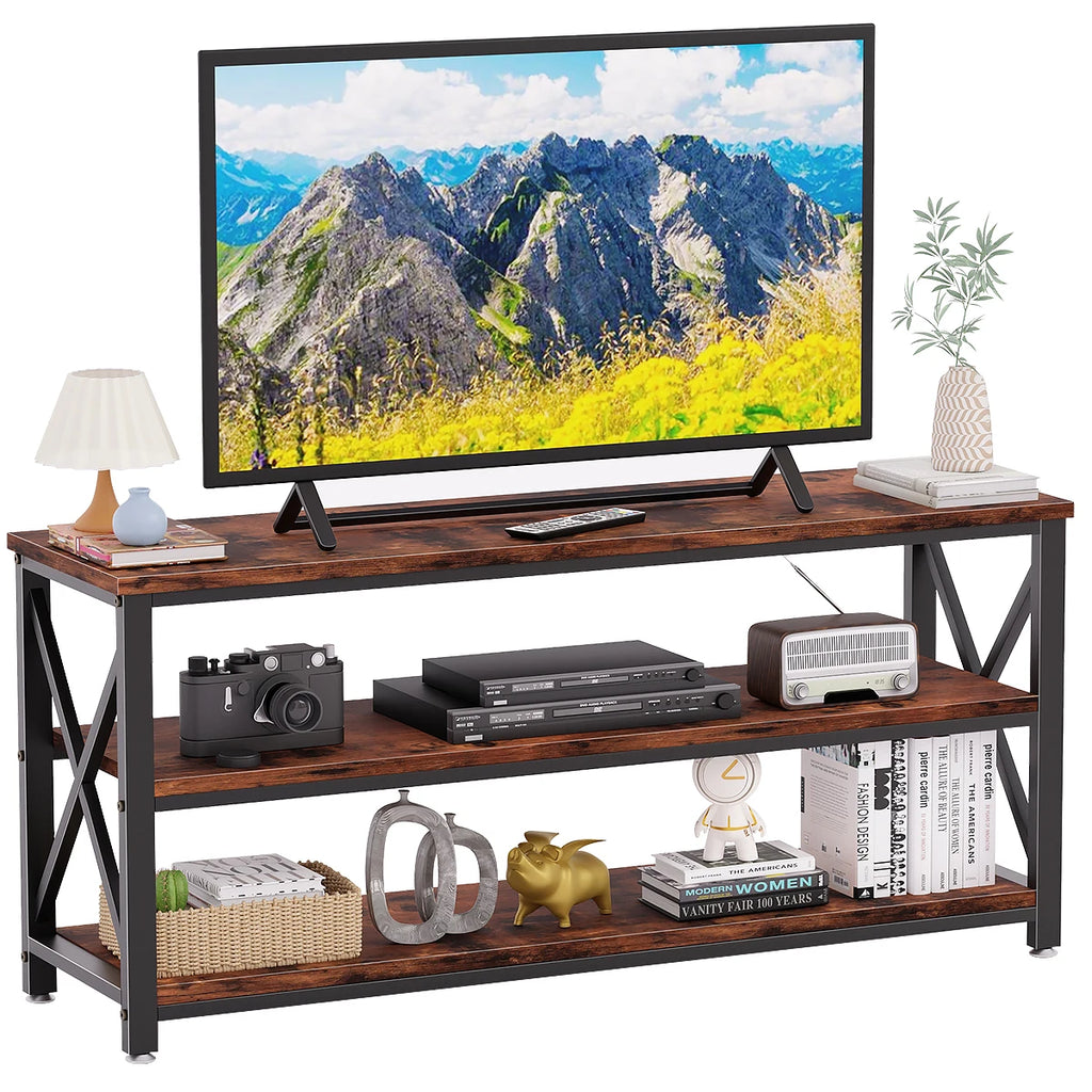 Mesa Consola Industrial de 3 Niveles, Estantería de Almacenamiento para Entrada, Sala y Recámara, 120x40x60 cm, Madera Rústica y Marco de Metal