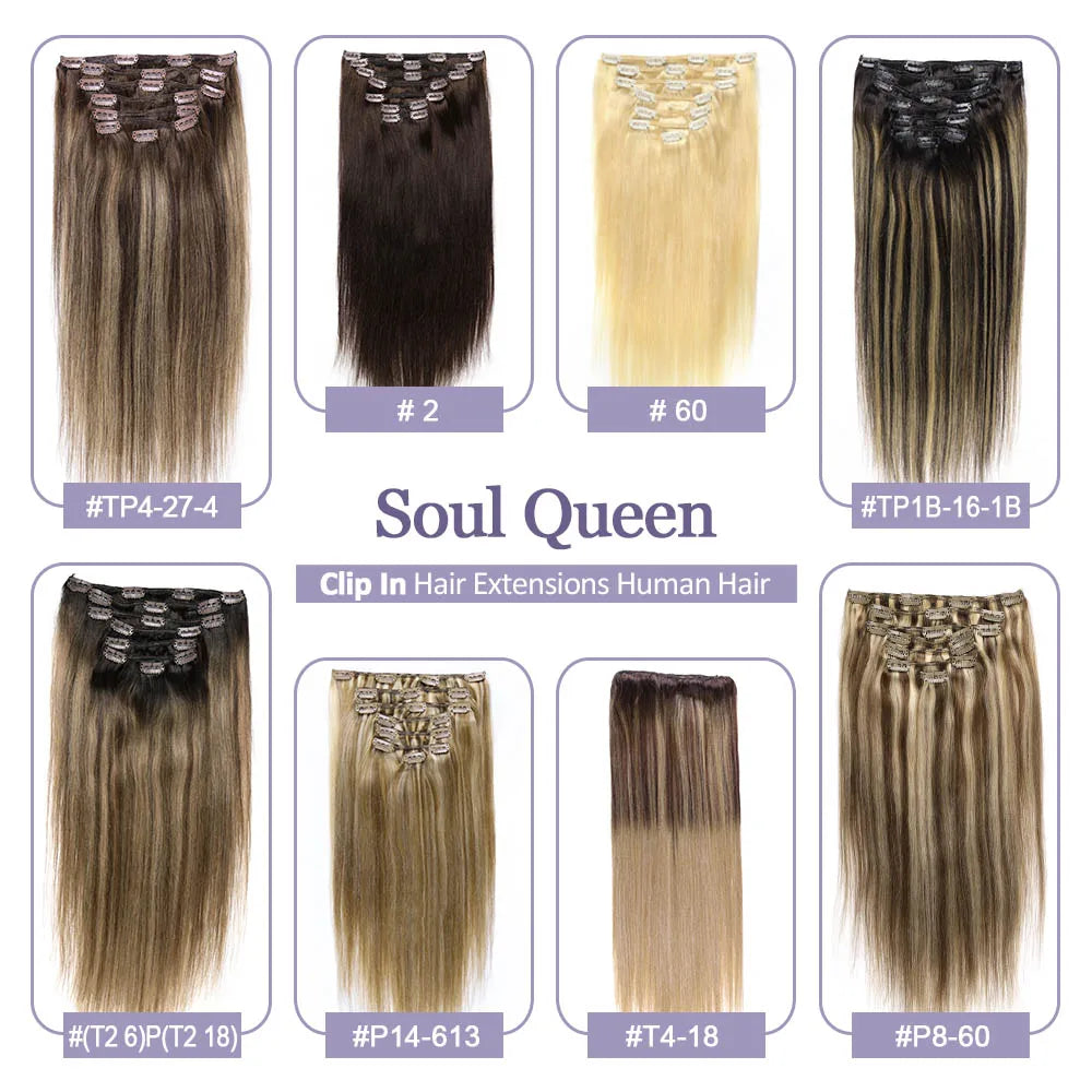 Extensión de cabello humano con Clip, extensiones de cabello humano Remy Natural de doble trama, extensiones de cabello brasileño con Clip