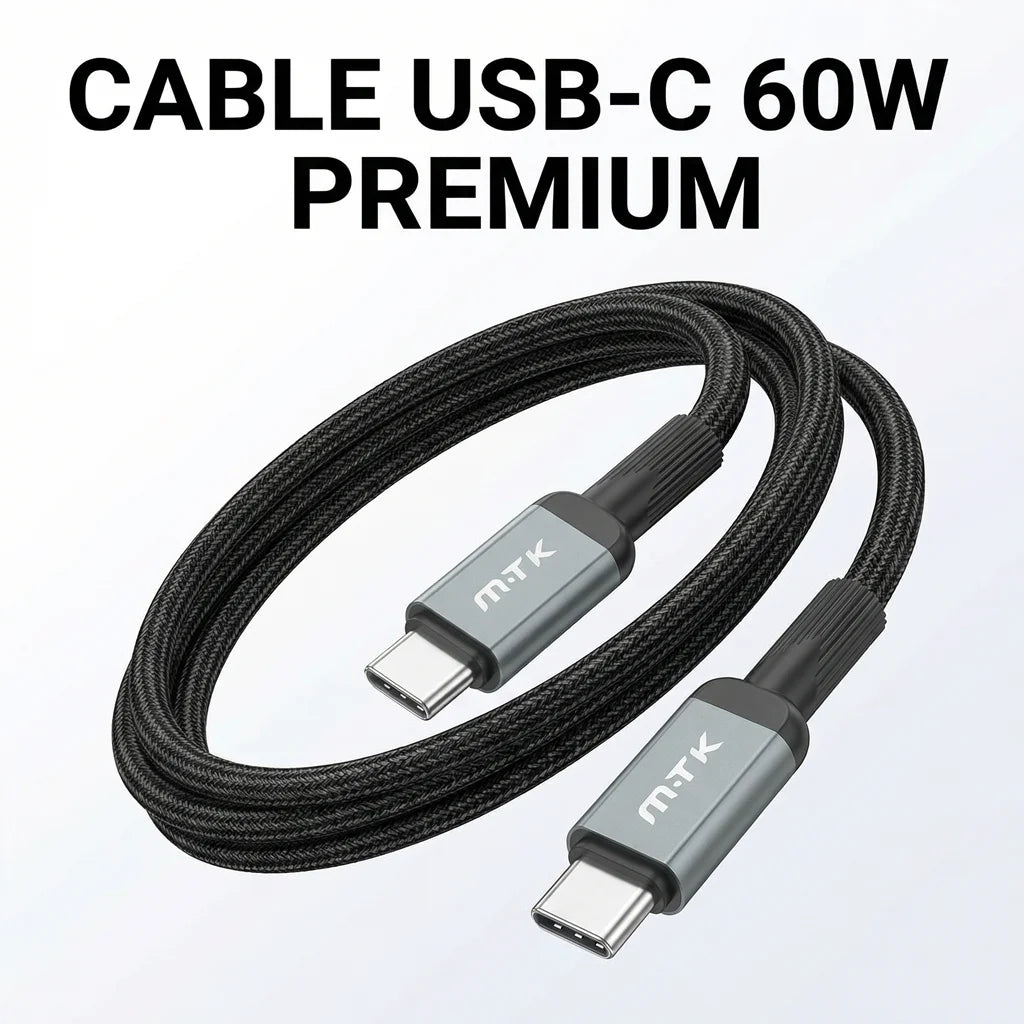 60W Cable USB C 1M Carga Rápida Trenzado – Compatible con iPhone 16/15, Galaxy S24/S23, Pixel, MacBook Air/Pro, iPad Pro, CarPlay, Android Auto (Blanco/Nergo)