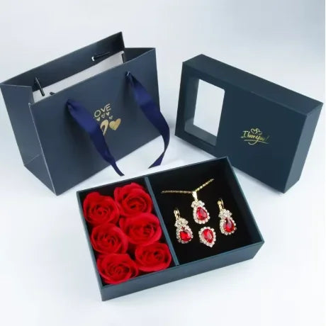Conjunto de Joyería Rubí Elegante con Caja de Regalo