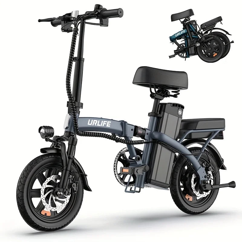 Urlife E-Bike 14 pulgadas plegable 500W 48V 7.5Ah extraíble y carga rápida 40 millas suspensión delantera hidráulica frenos de disco duales Naviga