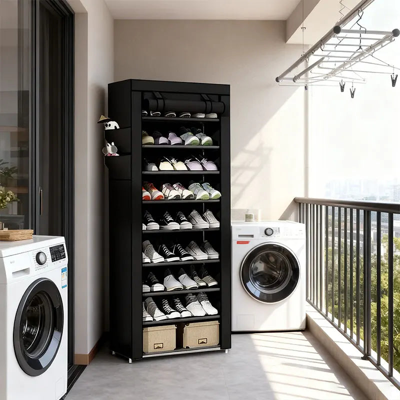 Zapatera Organizador 9 Niveles Capacidad 27 Pares Closet Zapato Tela Impermeable Cubierta Enrollable Color Negro