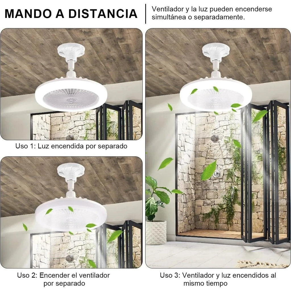 Ventilador de techo circular LED con luz y control remoto, temperatura de color ajustable de 3000 K a 6500 K, tres velocidades, ideal para diversos espacios como dormitorios.
