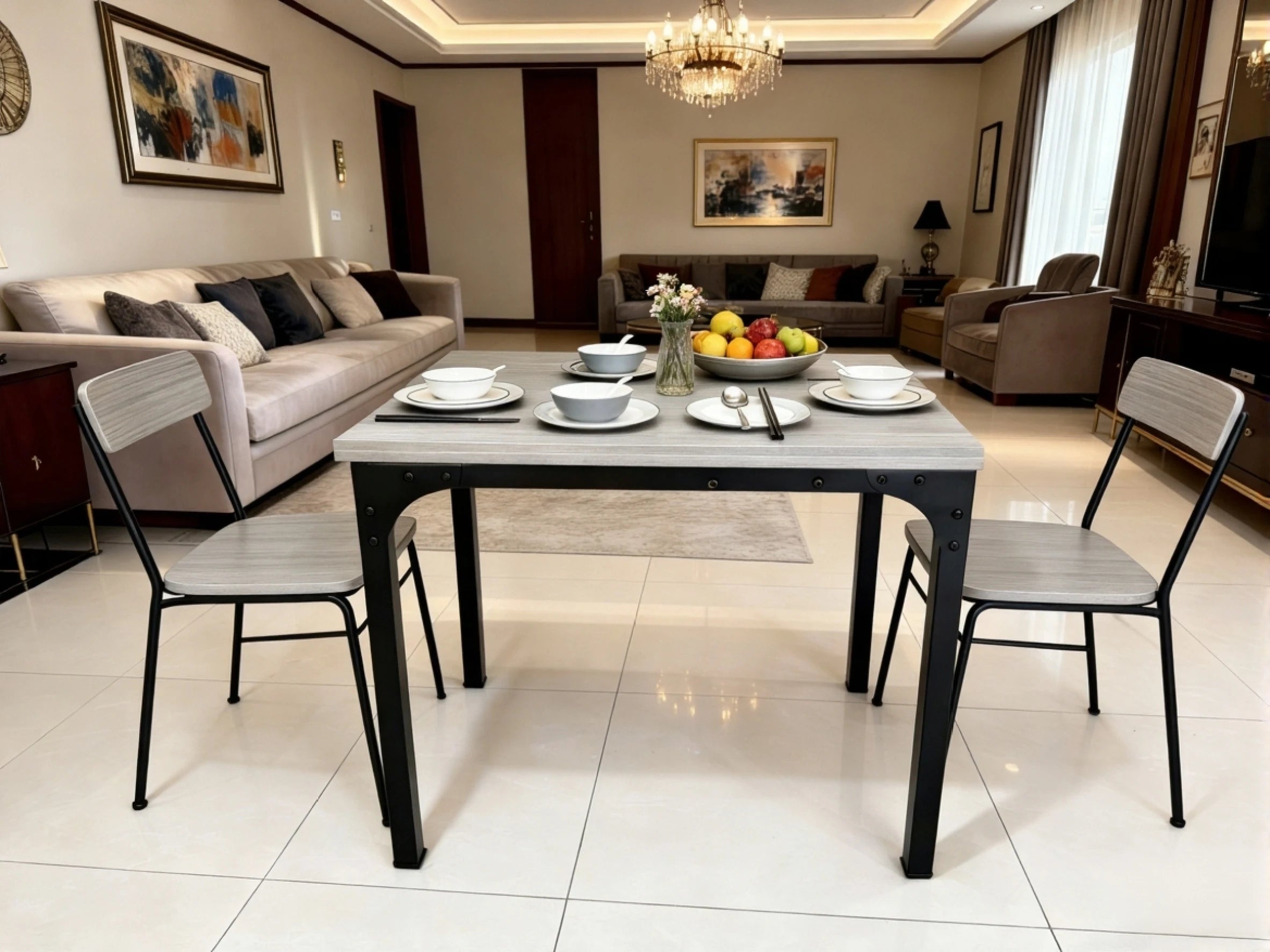 Mesa Comedor Rectangular Extensible para 4-6 Personas, Tapa Madera Negra con Revestimiento Polvo Negro en Patas Metal, Mesa Comedor Grande con Hoja Extensible Separada Mesa de Escritorio con Superficie Plegable