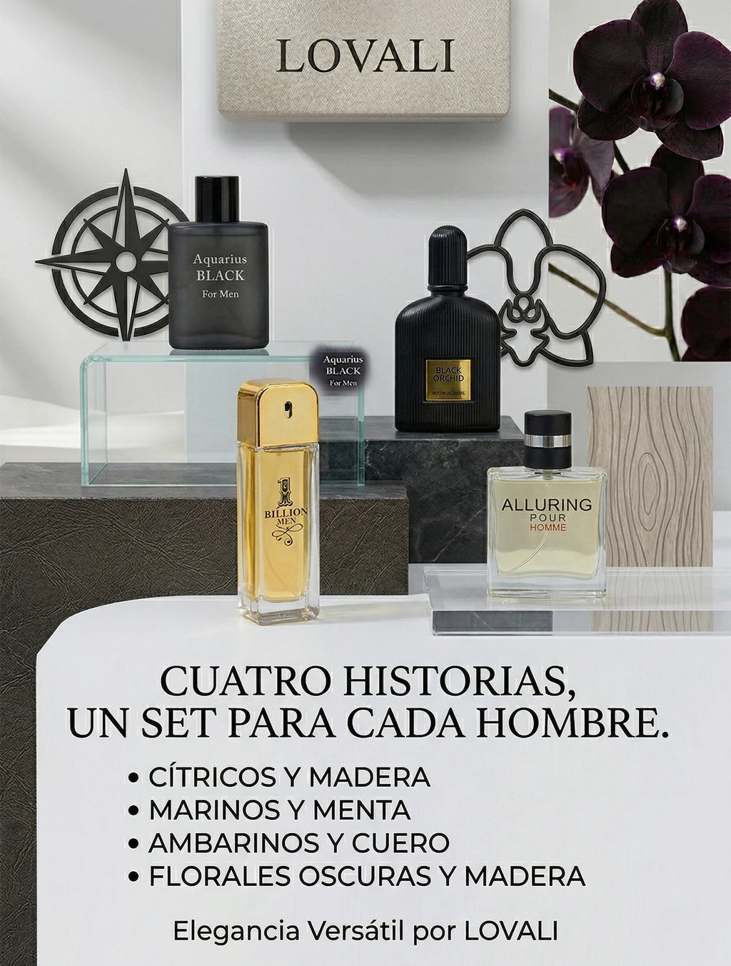 Set de Perfumes para Hombre Lovali 4 Fragancias de 30ml Regalo Ideal para Caballero Aromas de Lujo Cítrico Madera y Marino Estuche de Lociones Masculinas Colección Exclusiva para Viaje y Uso Diario Aroma Duradero