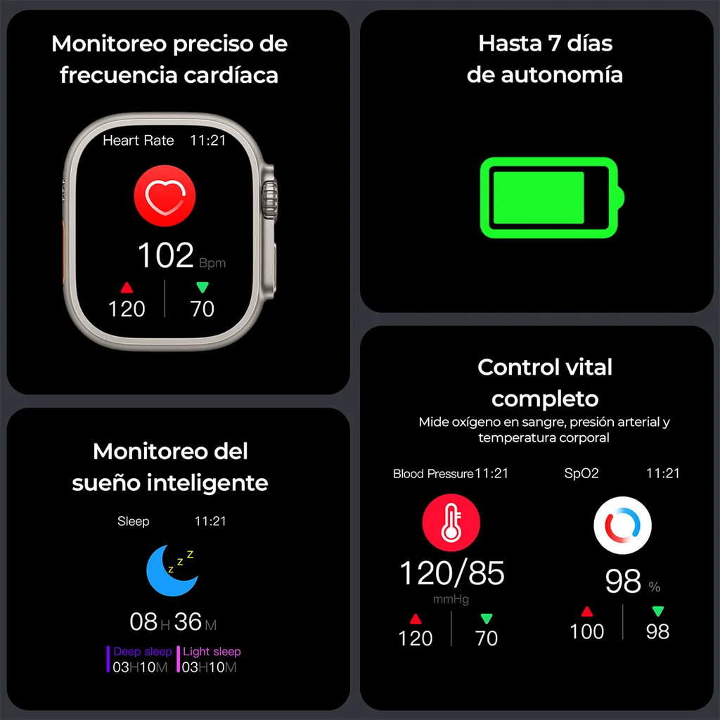 WOOX Reloj Inteligente para Hombres y Mujeres, Smartwatch Reloj Fitness con Pantalla Táctil Completa de 2.01" con Monitor de Ritmo/Sueño/Estrés, Smartwatch Silicon Correa Agua  para Android e iOS