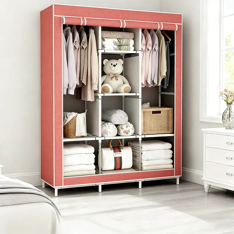 Armario independiente moderno de almacenamiento, armario portátil para guardar ropa con facilidad, diseño que ahorra espacio en el dormitorio y cuenta con función antipolvo.