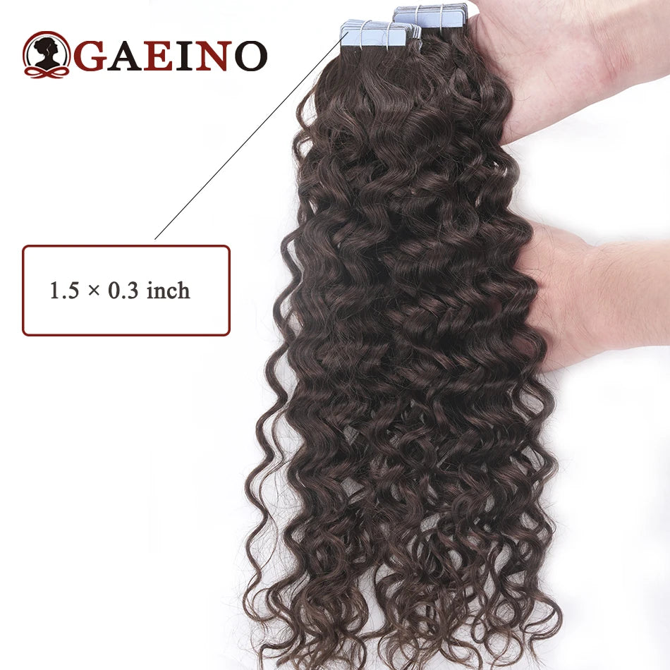 Cinta de onda de agua en extensión de cabello humano, cinta de trama de piel de cabello brasileño en cabello humano rizado, Color negro, marrón y Rubio, 20 piezas por juego