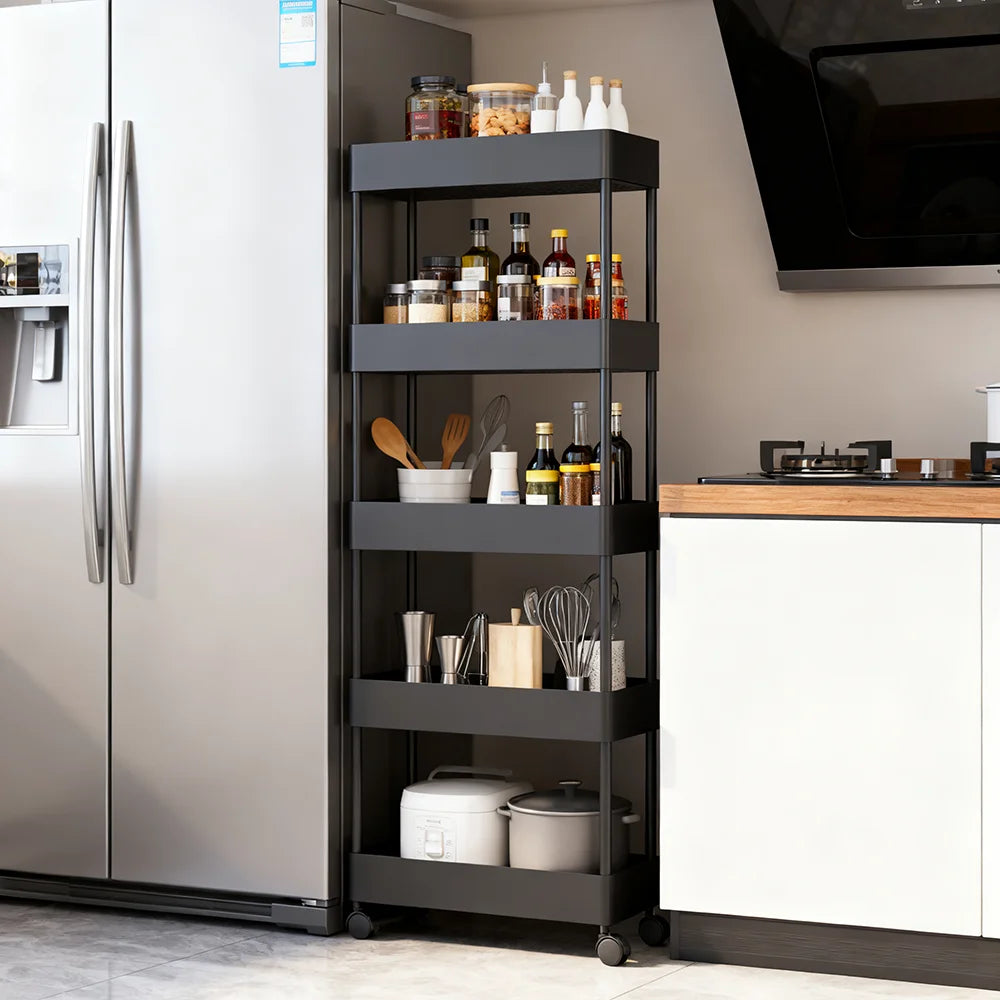 Estantería Rodante de 5/6 Niveles en Diseño Blanco y Negro, Carrito Almacenamiento Móvil Ideal para Cocina, Baño, Lavandería, Sala de Estar y Vestidores, Perfecto para Espacios Reducidos