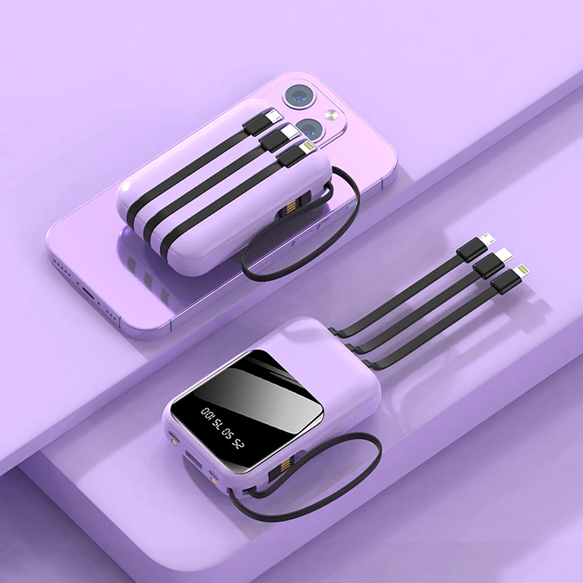 Power Bank Batería Portátil 20000mah carga rápida incorporada con pantalla digital de 4 cables Banco de energía externo